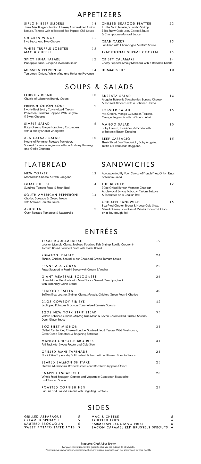 Kitchen 305 menu